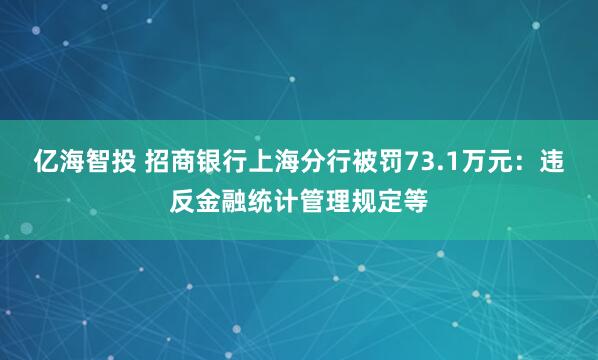 亿海智投 招商银行上海分行被罚73.1万元：违反金融统计管理规定等